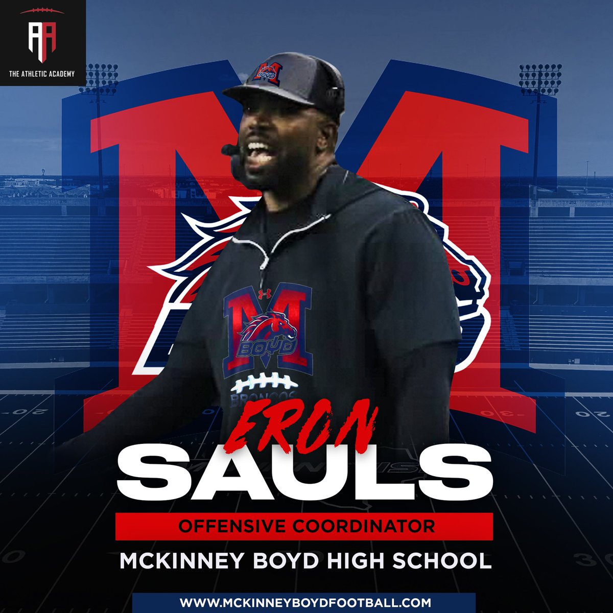 Please welcome Coach Eron Sauls as our new Offensive Coordinator at McKinney Boyd High School!

Coach Sauls is coming from one of the most explosive offenses in DFW!

Let ‘em run 🐴🐎🐴🐎

@coachesauls @coachstujohnson
<a href="/Boyd_Red_Nation/">Red Nation</a> <a href="/McKISDAth/">McKinneyISD Ath Dept</a> <a href="/Ath_Dynasty/">The Athletic Academy</a> #BET