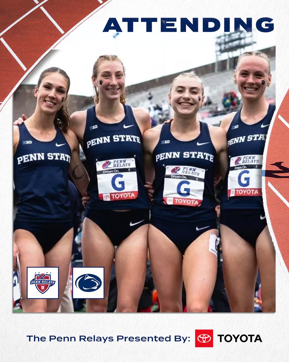 pennrelays's tweet image. We Are ... 

@PennStateTFXC is headed back to the Penn Relays presented by @Toyota ! 

In 2024, the Nittany Lions&apos; finished 3rd in the women&apos;s 4x1500m relay recording the sixth-fastest time in collegiate history 17:09.59. 

#WeAre | #PSUTF