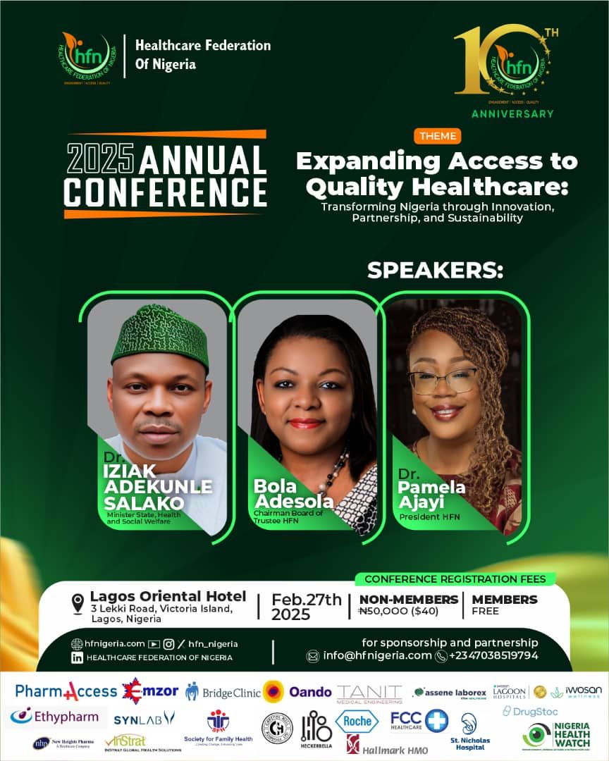 🚨 #HFNAnnualConference2025 is here!   

This is not just another conference, it’s a movement shaping the future of healthcare in Nigeria!  This year’s conference is extra special as we celebrate 10 years of HFN’s impact. 

Don’t miss out, register now: tix.africa/hfn2025