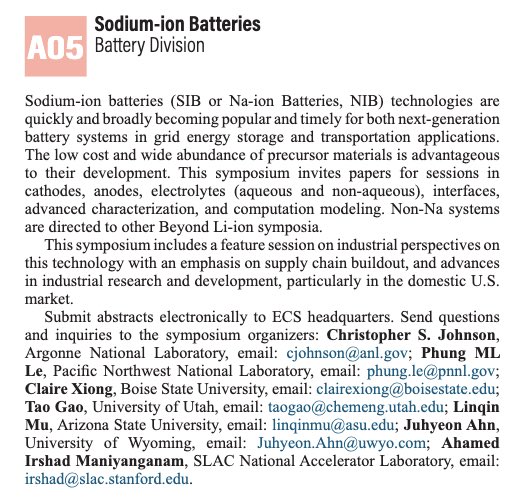 I am co organizing the sodium ion batteries symposium in ECS fall this year, we are call for abstract……
Coming in Chicago with us, it will be so much fun……the deadline for abstract is March 28