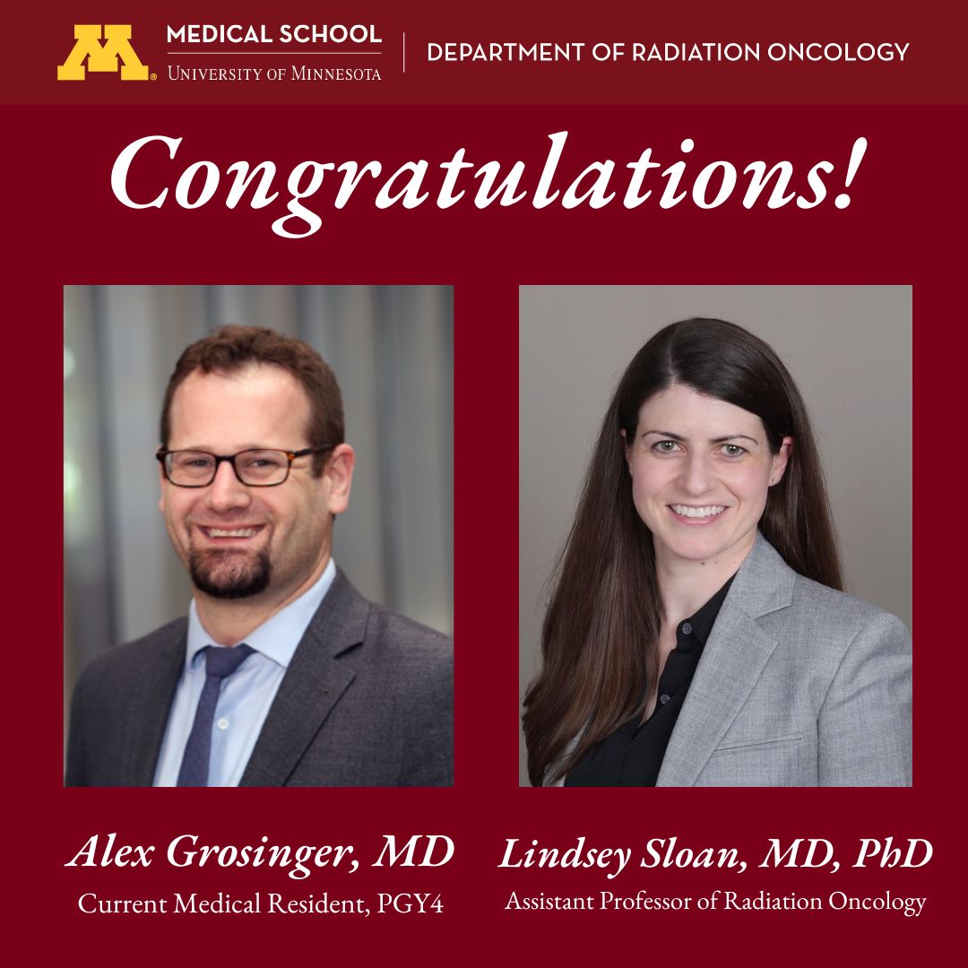 Congrats to our PGY-4 resident Alex Grosinger and faculty mentor Lindsey Sloan, whose abstract entitled "More than Meets the Eye: The Intersection of Radiotherapy and Myeloid Cell Invasion" was awarded a 2025 Travel Grant Award from the American Radium Society!
