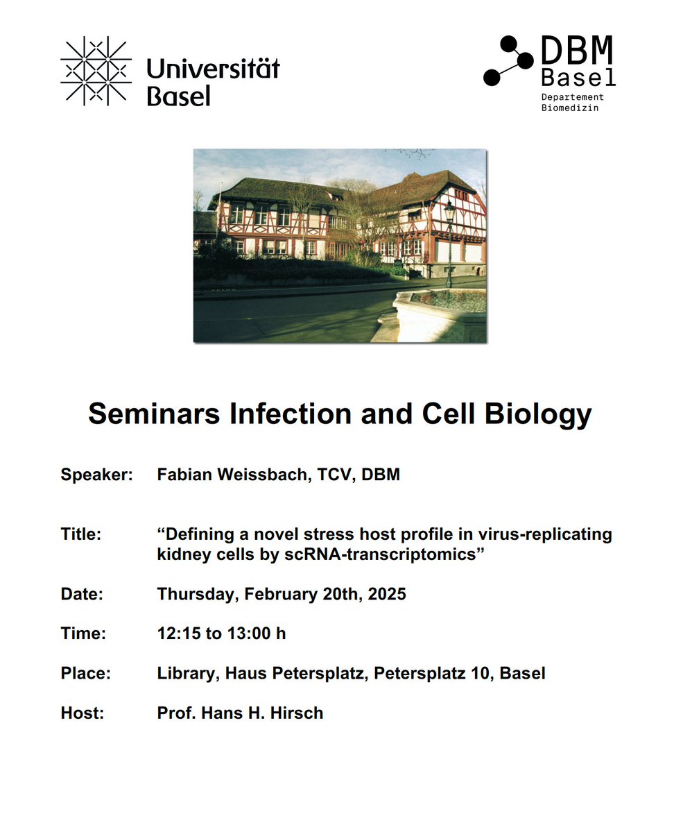 Great talk today by our TCV member Fabian Weissbach at the <a href="/DepBiomedicine/">Department of Biomedicine</a> on uncovering a novel stress response in virus-infected kidney cells using scRNA-seq! Insightful work on host-virus interactions. #Virology #scRNAseq #Transplantation #Research