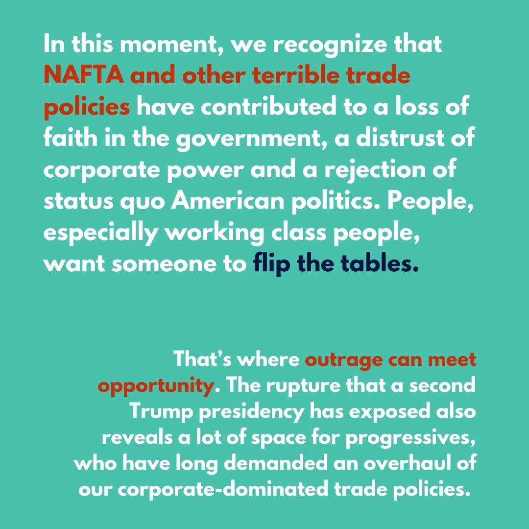 PCGTW's tweet photo. Join us in the fight for fair trade! ✊

At Global Trade Watch, we’re holding Trump accountable and pushing back against harmful trade policies that prioritize billionaires over workers. Together, we can create a progressive trade agenda that protects people and our planet. https://t.co/Q2ScVlY2Pb