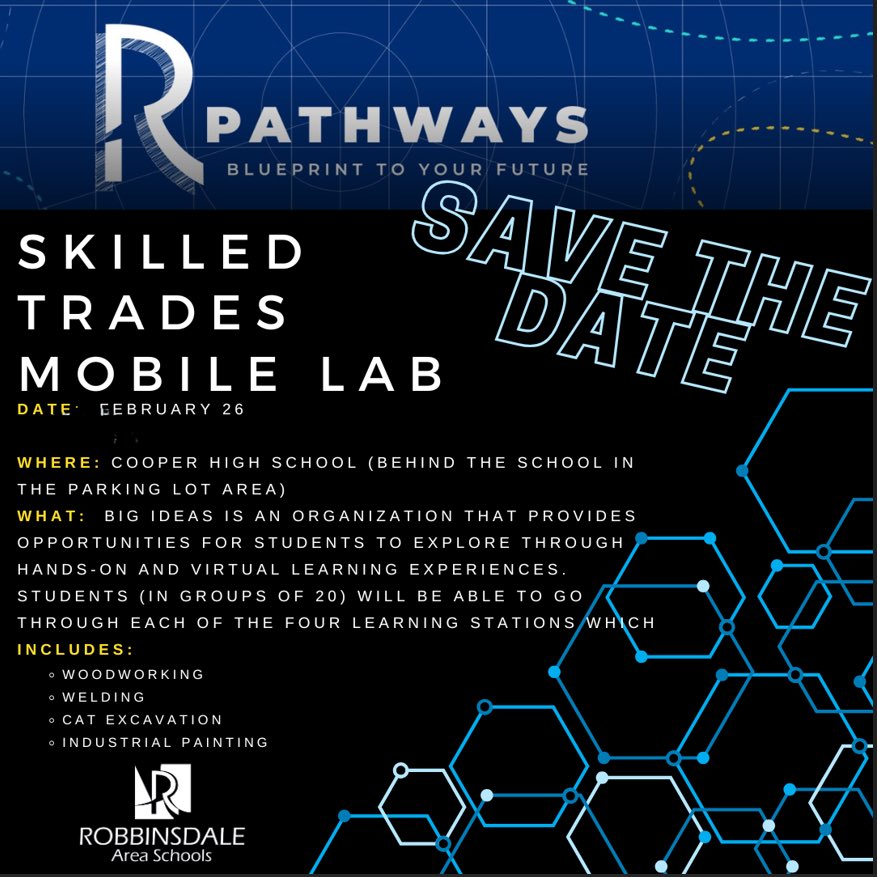 Excited to bring the skilled trades Mobile Lab to our Robbinsdale Area Schools students for hands-on and virtual exploration and experience in these careers. <a href="/ISD281/">Robbinsdale Area Schools</a> <a href="/falcon_apa/">Armstrong Parent Association</a>