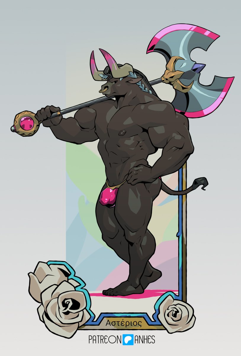 AnhesArt's tweet photo. You know, there is a card of Hades 2 (the roguelike game) and I can't helped but doing a version of the Minotaur mimicking the style but arranging some proportions to my taste =P.
#hades2 #hades2fanart https://t.co/u9ZJ6cNgMF