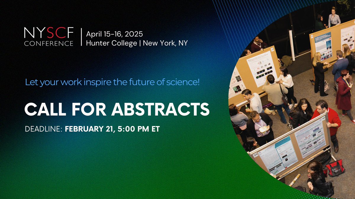 Last Call for Abstracts! ⏰ Submit your abstract by tomorrow at 5pm ET to be considered for a poster presentation or short talk at the #NYSCF2025 Conference: conference.nyscf.org/abstract/