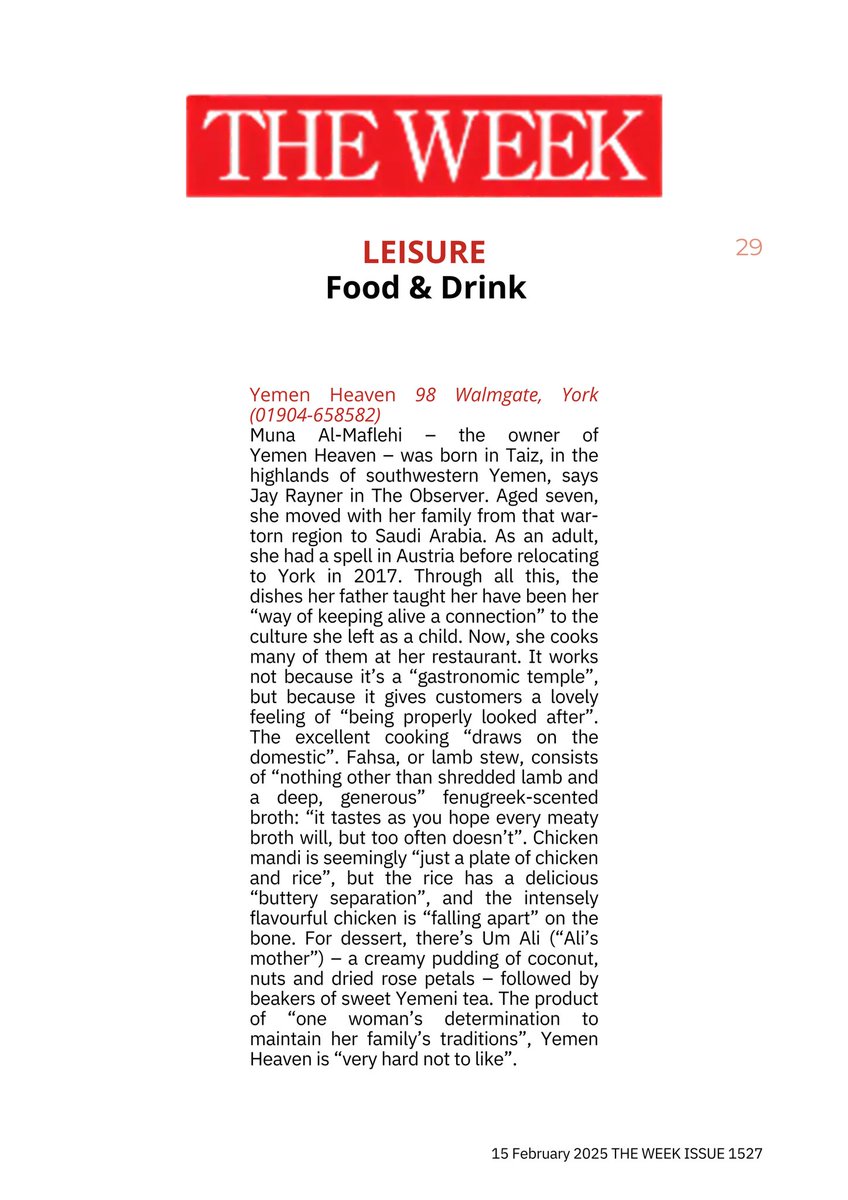 YEMENHEAVEN's tweet photo. Yemen Heaven features in @TheWeek 's issue. https://t.co/teOJtlS9Z0