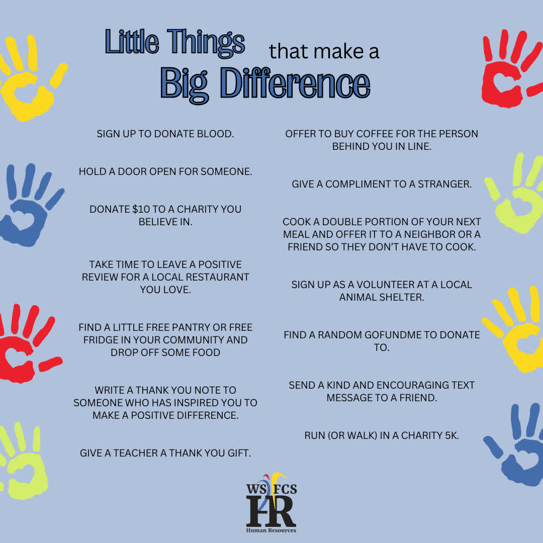 WSFCS_HR's tweet photo. Small acts, big impact. π A little kindness goes a long wayβlet's spread it like confetti! #randomactsofkindnessweek https://t.co/3Ab0p9sIjy