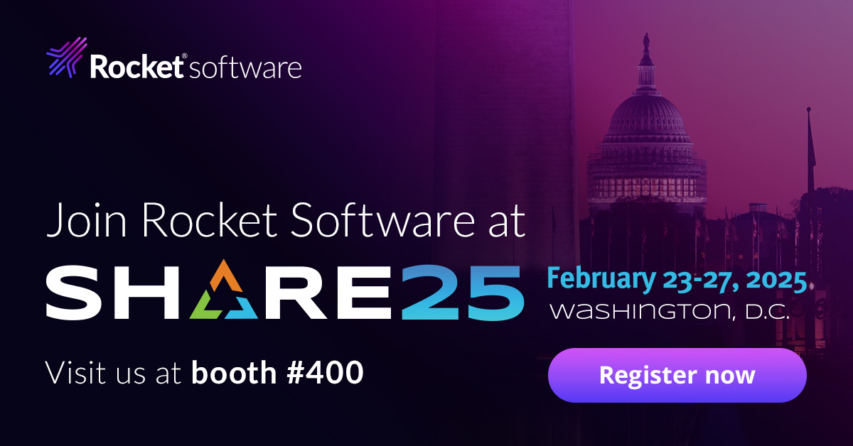 SHARE Headquarters (@sharehq) on Twitter photo Our #sponsor <a href="/Rocket/">Rocket Software</a> will be onsite at #SHAREDC this month with exciting presentations on CICS, AIOps, and more. This includes two Lunch and Learn session on mainframe security and virtualization best practices.
Donβt miss their expert insights: bit.ly/4hsJ15x Our #sponsor <a href="/Rocket/">Rocket Software</a> will be onsite at #SHAREDC this month with exciting presentations on CICS, AIOps, and more. This includes two Lunch and Learn session on mainframe security and virtualization best practices.
Donβt miss their expert insights: bit.ly/4hsJ15x