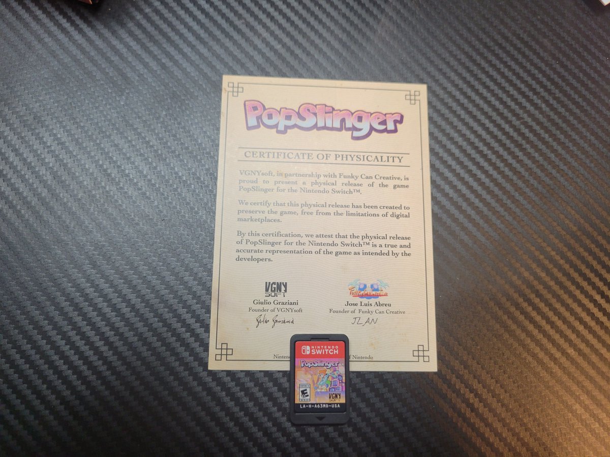 VGNYSoft's tweet image. Inside of each #ExtraEdition of PopSlinger, you&apos;ll receive the standard version of the game. That includes the physical cartridge of #PopSlinger and a certificate of Physicality, which states that this game is no longer limited to the digital market with this physical release!