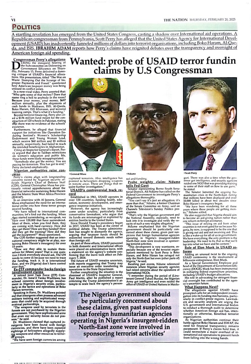 Ibrahim Adam (⭐ ⭐ ⭐ General Sadam) ✨ (@oluomosdm) on Twitter photo Wanted: probe of USAID terror funding claims by U.S Congressman
thenationonlineng.net/wanted-probe-o… <a href="/TheNationNews/">The Nation Nigeria</a> <a href="/seunakioye/">Comrade Seun Akioye</a> <a href="/YishauOlukorede/">Olukorede S. Yishau</a> <a href="/egberobert/">Robert Egbe</a> <a href="/biodun_alao/">Alao Abiodun</a> <a href="/Mss_sweet1/">Adunola🎀</a> <a href="/Riddwane/">AJE</a> <a href="/Odozie/">Joe Jibueze</a> <a href="/OladesuPhd/">Emmanuel Oladesu PhD</a> <a href="/NUKAOLAD_17/">Kareem Nur' Olamide</a> Wanted: probe of USAID terror funding claims by U.S Congressman
thenationonlineng.net/wanted-probe-o… <a href="/TheNationNews/">The Nation Nigeria</a> <a href="/seunakioye/">Comrade Seun Akioye</a> <a href="/YishauOlukorede/">Olukorede S. Yishau</a> <a href="/egberobert/">Robert Egbe</a> <a href="/biodun_alao/">Alao Abiodun</a> <a href="/Mss_sweet1/">Adunola🎀</a> <a href="/Riddwane/">AJE</a> <a href="/Odozie/">Joe Jibueze</a> <a href="/OladesuPhd/">Emmanuel Oladesu PhD</a> <a href="/NUKAOLAD_17/">Kareem Nur' Olamide</a>