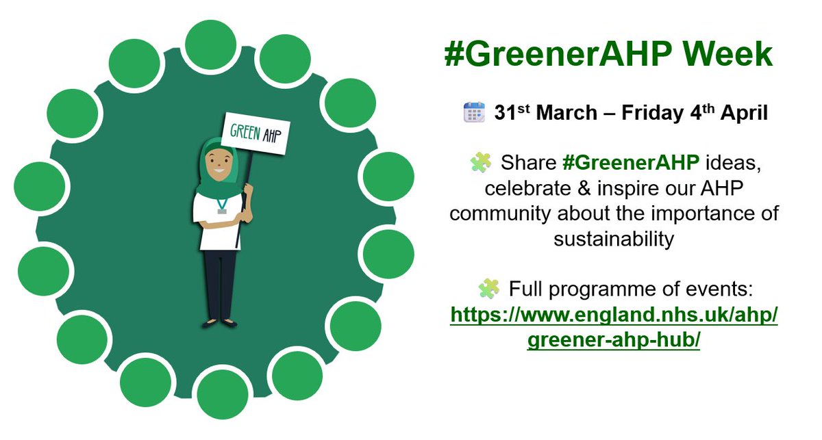 Suzanne Rastrick (@suzannerastrick) on Twitter photo 🚨It’s coming….
🍃Our 3rd #GreenerAHP Week
📆31 March – 4 April 2025
🍃You can now find the full event schedule & joining links for this years programme here 👉 england.nhs.uk/ahp/greener-ah…
<a href="/WeAHPs/">WeAHPs 💙</a> <a href="/HindleLinda/">Linda Hindle OBE</a> <a href="/FranMABen/">Frances Slowie</a> 🚨It’s coming….
🍃Our 3rd #GreenerAHP Week
📆31 March – 4 April 2025
🍃You can now find the full event schedule & joining links for this years programme here 👉 england.nhs.uk/ahp/greener-ah…
<a href="/WeAHPs/">WeAHPs 💙</a> <a href="/HindleLinda/">Linda Hindle OBE</a> <a href="/FranMABen/">Frances Slowie</a>
