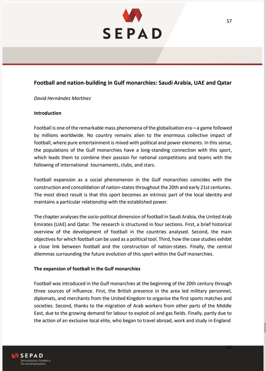 David Hernández (@david_hm91) on Twitter photo 📚⚽ Football, identity and politics in and from the MENA region by <a href="/JavierBordonOs/">Javier Bordón</a> <a href="/DrFrancescoBelc/">Francesco Belcastro</a>
It is huge pleasure to collaborate in the last <a href="/ProjectSEPAD/">SEPAD</a> report with great experts 👇 sepad.org.uk/report/footbal… 📚⚽ Football, identity and politics in and from the MENA region by <a href="/JavierBordonOs/">Javier Bordón</a> <a href="/DrFrancescoBelc/">Francesco Belcastro</a>
It is huge pleasure to collaborate in the last <a href="/ProjectSEPAD/">SEPAD</a> report with great experts 👇 sepad.org.uk/report/footbal…