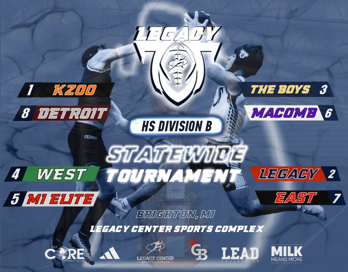 Legacy Football Organization (@legacymi_fball) on Twitter photo Legacy Football High School Statewide 7on7 Championship Tournament 🏆
HS Division B Bracket🏅
<a href="/Legacy_Recruit/">Legacy Recruiting</a> <a href="/gamebreakerhg/">GameBreaker</a> <a href="/TheD_Zone/">The D Zone</a>
#legacy #jointhemovement Legacy Football High School Statewide 7on7 Championship Tournament 🏆
HS Division B Bracket🏅
<a href="/Legacy_Recruit/">Legacy Recruiting</a> <a href="/gamebreakerhg/">GameBreaker</a> <a href="/TheD_Zone/">The D Zone</a>
#legacy #jointhemovement
