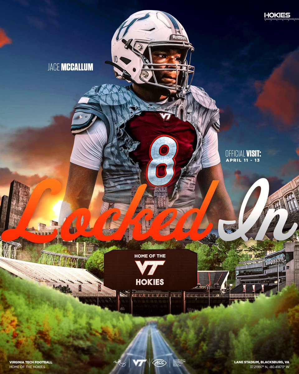 Jace Mccallum “6’3 240lb” EDGE (@jace2026) on Twitter photo Locked in with the Hokies🦃 for an Official Visit April 11-13! Excited to be in Blacksburg , and further the relationship ! <a href="/jcprice59/">JC Price</a> <a href="/Coach_Mines/">Fontel Mines</a> <a href="/CoachPryVT/">Brent Pry</a> <a href="/Coach_Marve/">Chris Marve</a> <a href="/VTScoop247/">VTScoop247</a> <a href="/hokiesports/">HokieSports</a> <a href="/coachBGentry/">Brandon Gentry</a> <a href="/704BIGCAT/">Coach Jupiter Wilson</a> Locked in with the Hokies🦃 for an Official Visit April 11-13! Excited to be in Blacksburg , and further the relationship ! <a href="/jcprice59/">JC Price</a> <a href="/Coach_Mines/">Fontel Mines</a> <a href="/CoachPryVT/">Brent Pry</a> <a href="/Coach_Marve/">Chris Marve</a> <a href="/VTScoop247/">VTScoop247</a> <a href="/hokiesports/">HokieSports</a> <a href="/coachBGentry/">Brandon Gentry</a> <a href="/704BIGCAT/">Coach Jupiter Wilson</a>