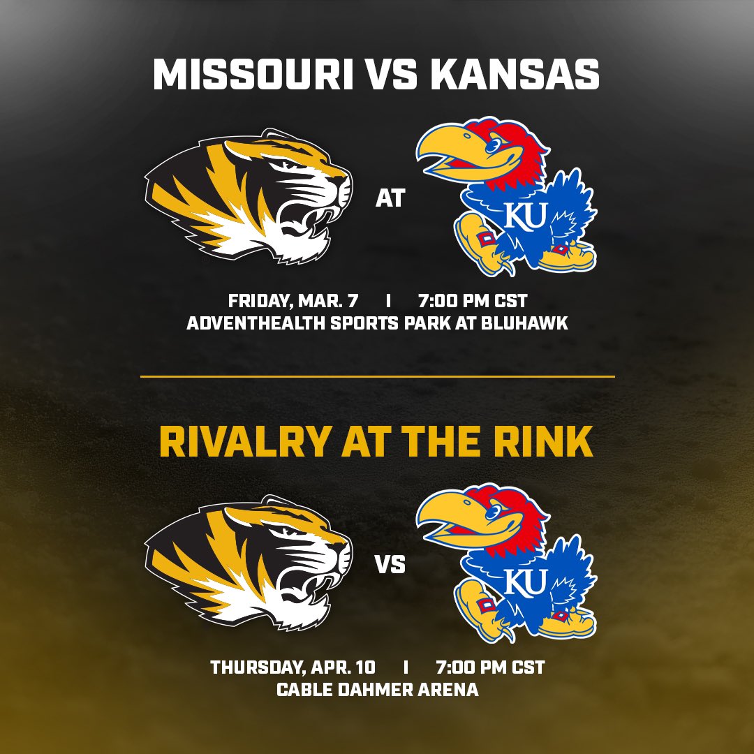 THE BORDER WAR IS BACK

Mizzou vs. Kansas. Two games. One heated rivalry.

#MizzouHockey #BorderWar #BeatKU