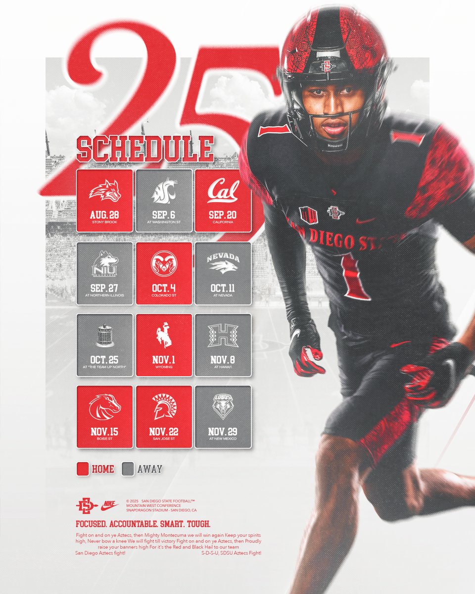 Mark your calendars, the 2025 Aztec football schedule is here! 🗓️

📰: goaztecs.com/news/2025/2/20…

#AztecFAST x #MWPathToThePlayoff