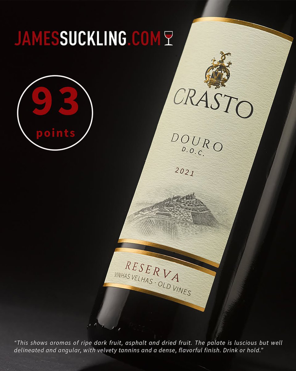 We share the latest rating given by <a href="/JamesSuckling/">James Suckling</a> to Crasto Reserva #OldVines 2021. Thank you so much for this recognition! 🥰🙏🏼🍷👌🏼
👉🏼 Learn more about this wine here:
quintadocrasto.wine/en/products/cr…
. 
🔞 Be responsible, drink in moderation.
.
#Crasto #VinhasVelhas
#OldVines #RedWine