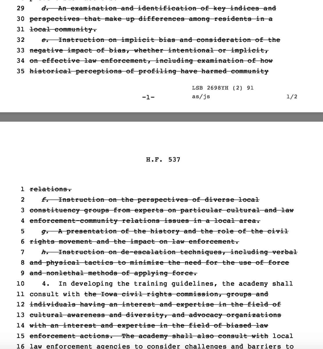 Mask off: HF537 removes all information about de-escalation techniques and implicit bias from the Iowa Law Enforcement Academy.