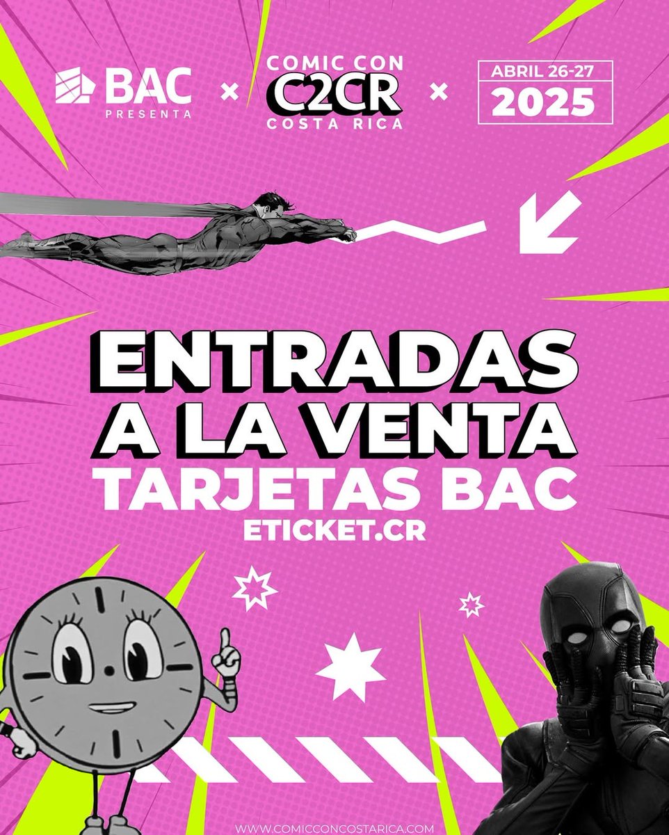 ¡PREVENTA DISPONIBLE! 📷
Ya puedes conseguir tus entradas en preventa con TODAS las tarjetas de BAC en eticket.cr con un descuento.

¿Que esperas para asegurar tu pase a esta aventura? 📷📷

Descuento ya aplicado en el precio. Aplican restricciones.*

#ComicConCR