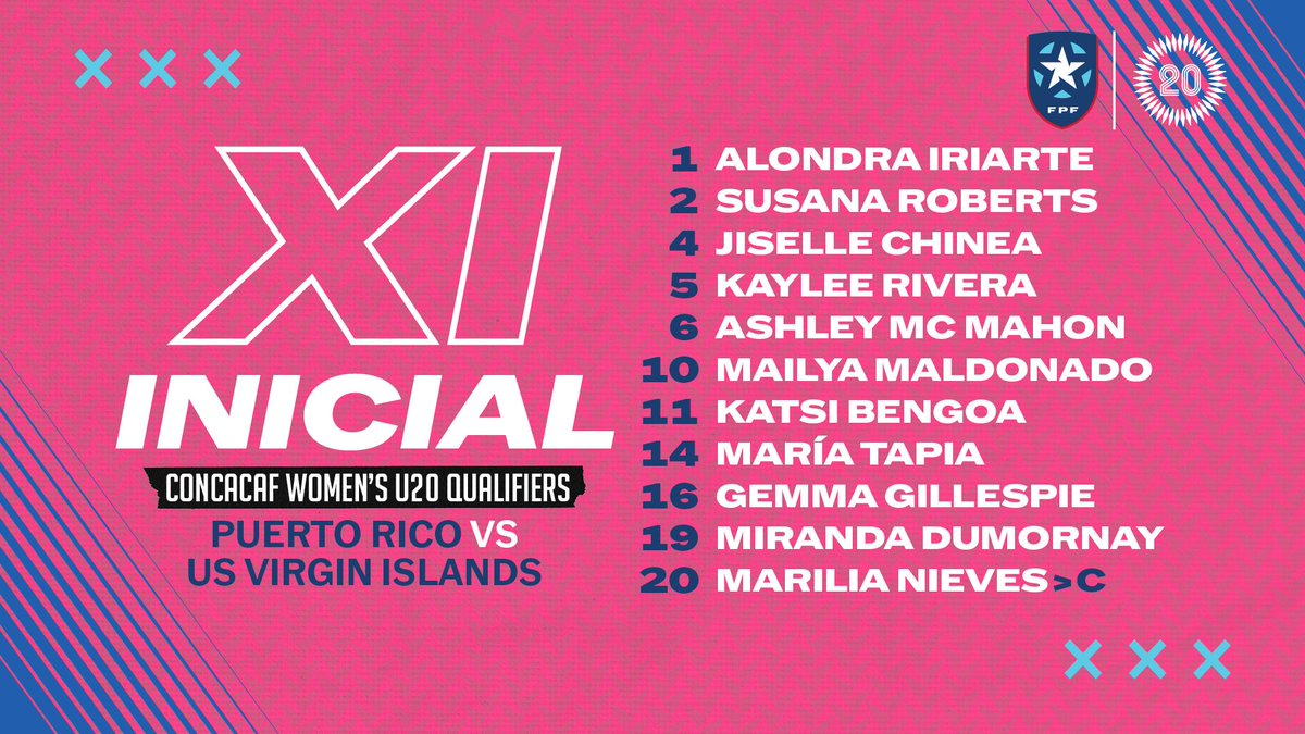 ⚽️ XI Inicial | Clasificatorio al Mundial Sub-20 Femenino de Concacaf 2025

🆚 Puerto Rico vs U.S. Virgin Islands
⏰ jueves 20 de febrero, 4:00 PM
🏟 Estadio Félix Sánchez, Santo Domingo, República Dominicana
📺 Transmisión en vivo por FS2 y Tubi