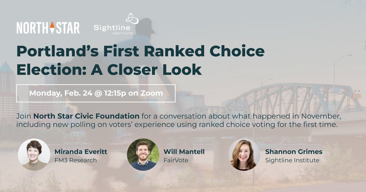 Sightline Institute (@sightline) on Twitter photo Did #PDX election outcomes live up to expectations? How did voters feel about ranking candidates?
Join a convo w North Star Civic Foundation on Mon., Feb. 24 to dive in!
Register: us02web.zoom.us/meeting/regist… <a href="/WillMantell/">Will Mantell</a> Did #PDX election outcomes live up to expectations? How did voters feel about ranking candidates?
Join a convo w North Star Civic Foundation on Mon., Feb. 24 to dive in!
Register: us02web.zoom.us/meeting/regist… <a href="/WillMantell/">Will Mantell</a>