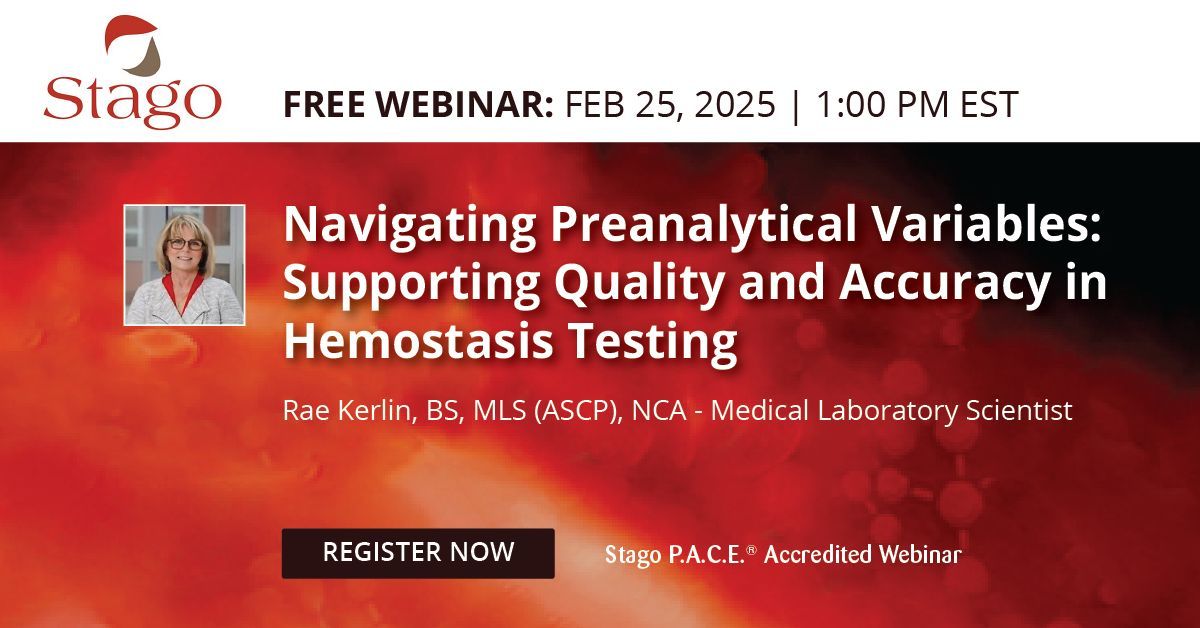 Labroots Health & Medicine (@healthandmed_lr) on Twitter photo Join <a href="/Stago_Official/">Stago_Official</a> on Feb 25, for a free webinar on navigating preanalytical variables in hemostasis testing. Learn practical strategies to ensure accuracy and quality.
Register now: buff.ly/4jMQBZK
#hemostasis #laboratoryscience Join <a href="/Stago_Official/">Stago_Official</a> on Feb 25, for a free webinar on navigating preanalytical variables in hemostasis testing. Learn practical strategies to ensure accuracy and quality.
Register now: buff.ly/4jMQBZK
#hemostasis #laboratoryscience