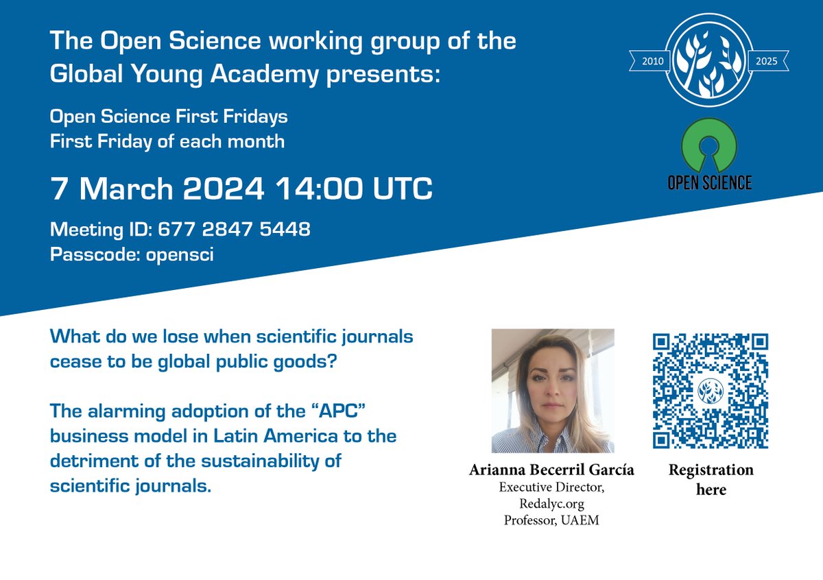 ¿Qué perdemos cuando las revistas científicas dejan de ser bienes públicos? Acompáñenos a la conversación este 7 de marzo. Gracias a la Global Young Academy por la invitación.