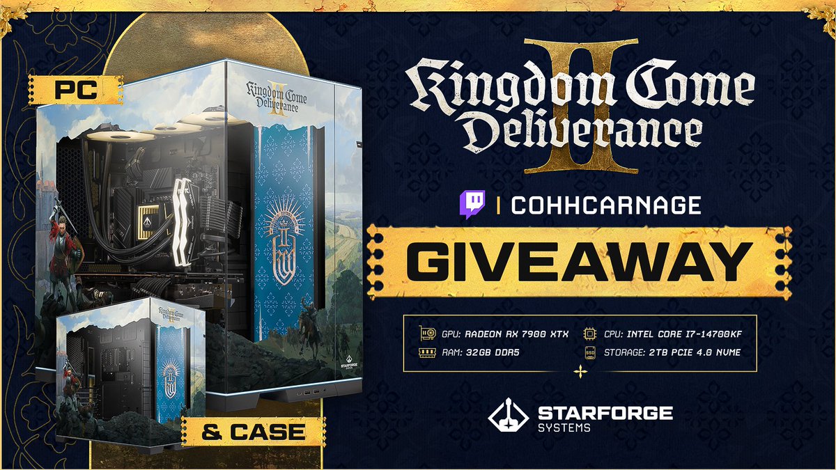 $2,750 Gaming PC + $400 PC Case Giveaway!

To enter, perform these tasks via the link below:

🔁Repost + Like 

✅Follow <a href="/CohhCarnage/">Cohh Carnage</a> + <a href="/KingdomComeRPG/">Kingdom Come: Deliverance II</a> + <a href="/VastGG/">Vast</a>

Enter Here: vast.link/CohhCarnage