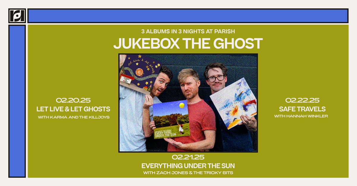 Resound Presents (@resoundpresents) on Twitter photo It is Night one of <a href="/JukeboxtheGhost/">Jukebox the Ghost</a> ‘s three night takeover at <a href="/ParishATX/">Parish</a> joined by Karma and the Killjoys TONIGHT! 
Doors at 8PM | Music at 8:30PM
it's not too late to secure your tickets: seetickets.us/event/jukebox-… It is Night one of <a href="/JukeboxtheGhost/">Jukebox the Ghost</a> ‘s three night takeover at <a href="/ParishATX/">Parish</a> joined by Karma and the Killjoys TONIGHT! 
Doors at 8PM | Music at 8:30PM
it's not too late to secure your tickets: seetickets.us/event/jukebox-…