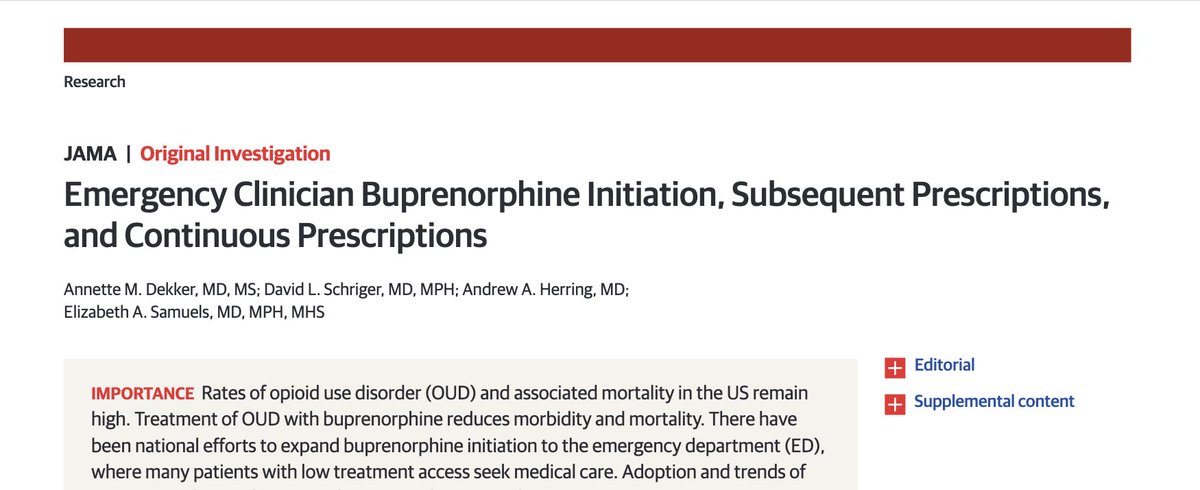 UCLA (RR/OV) EM Residency (@uclaemres) on Twitter photo 🚨Research Release Thursday‼️
Our very own Dr.’s Dekker (<a href="/dekker_annette/">Annette Dekker, MD MS</a>), Schriger, and Samuels (<a href="/LizSamuels/">Liz Samuels</a>) just published a study in <a href="/JAMA_current/">JAMA</a> that emergency clinician prescribed buprenorphine effectively helps patients get started on path to recovery! 🚨Research Release Thursday‼️
Our very own Dr.’s Dekker (<a href="/dekker_annette/">Annette Dekker, MD MS</a>), Schriger, and Samuels (<a href="/LizSamuels/">Liz Samuels</a>) just published a study in <a href="/JAMA_current/">JAMA</a> that emergency clinician prescribed buprenorphine effectively helps patients get started on path to recovery!