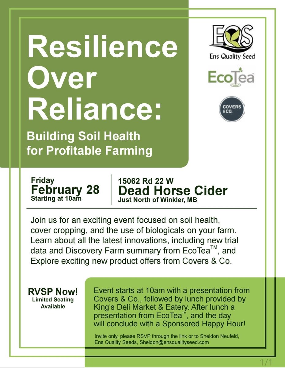Please RSVP for this timely event. Great venue, Great topics hope to see you there.
 <a href="/EcoTea_Ag/">EcoTea™</a> <a href="/covers_co/">Covers & Co.</a>