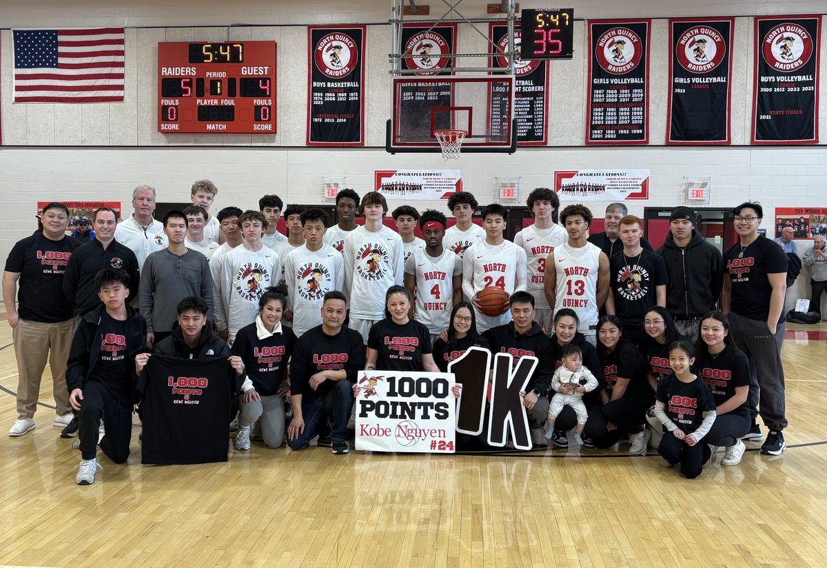 Big congratulations to NQ senior, Kobe Nguyen (#24) who scored his 1000th career point in today’s game. He becomes the 6th player in the history of the Boys program, 12th overall at the school to reach the milestone. He’s the first male since 2006 (Kyle Costa). Congrats Kobe!!