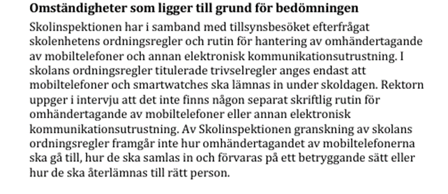 rektor_linnea's tweet photo. Undra om politikerna är nöjda med det administrativa monster de skapat för icke-frågan om mobiltelefoner i skolan. Det ska alltså inte bara finnas ordningsregler och rutiner att de ska omhändertas, det måste även finnas beskrivet i detalj vem som gör vad. https://t.co/q1vRwfjmdE