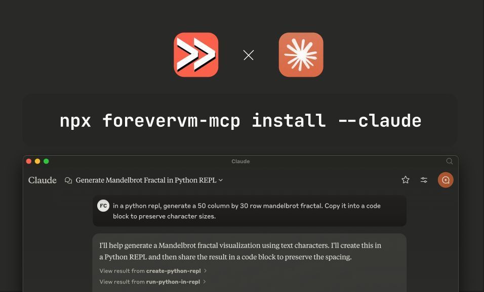 Use ForeverVM with Claude Desktop to perform complex data analysis or draw a mandlebrot with ASCII characters. 

Introducing the ForeverVM MCP server for code execution in a Python REPL: forevervm.com/docs/guides/fo…