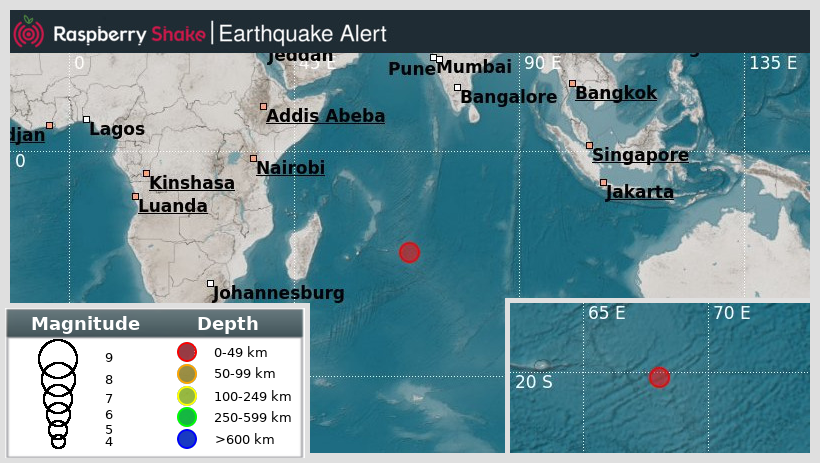 raspishakEQ's tweet photo. Preliminary M5.1 #Earthquake
ID: #rs2025dphnsv
486km from #PortMathurin, #Mid-IndianRidge
2025-02-20 19:43 UTC
Source: #GFZ
@raspishake
Join the largest #CitizenScience EQ community ➡ https://t.co/Y5O0dgJqJF
EVENT ➡ https://t.co/LMkTgj420w https://t.co/TTOvBdjkc4