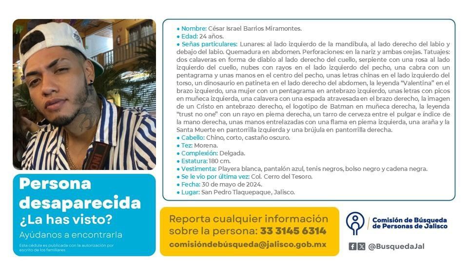 🚨 ¡Tu ayuda es importante!

🆘 Pedimos tu colaboración para localizar a esta persona desaparecida.

Si tienes información, repórtala de inmediato.
📢 #PersonasDesaparecidas

Salomón Jara Cruz Gobierno del Estado de Oaxaca SSPC Oaxaca