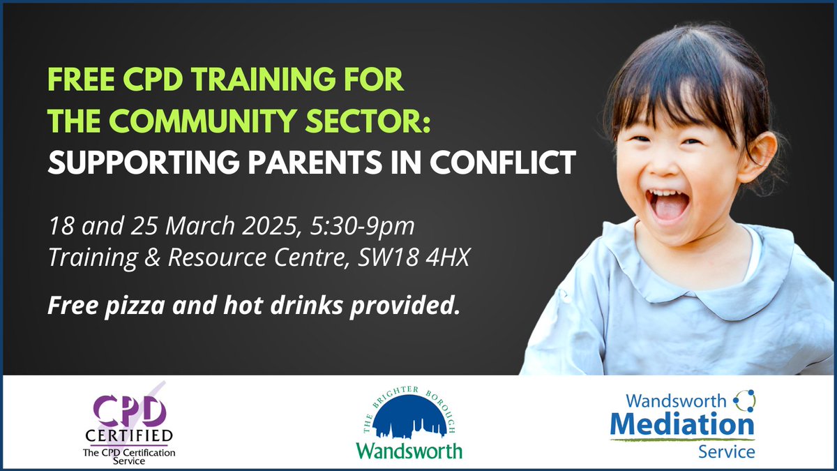 We’re running this popular series again: free CPD-certified training for community sector working with families in #Wandsworth. Learn how to support those facing parental conflict. Earn CPD points. Sign up before too late, it was fully booked last time!
wandsworthmediation.co.uk/new-dates-free…