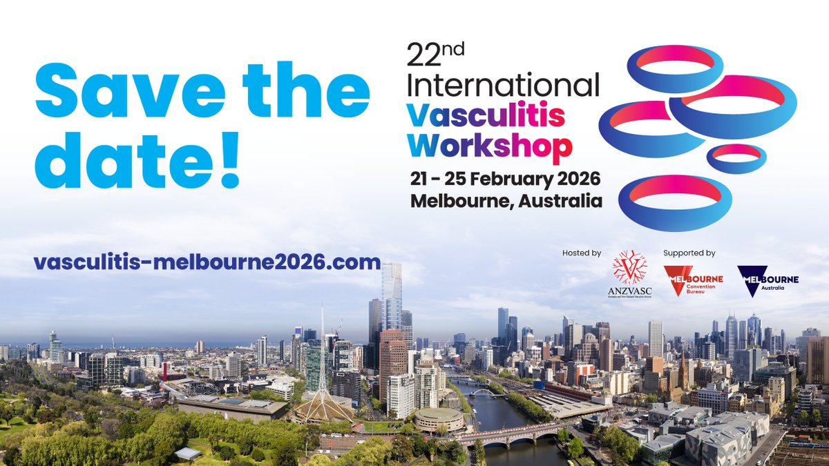 We are thrilled to be hosting #IVW2026 happening in Melbourne, Australia from 21 - 25 February 2026.  If you are interested in attending, presenting or exhibiting please access vasculitis-melbourne2026.com and complete the mailing list form to keep up to date on all the latest info!