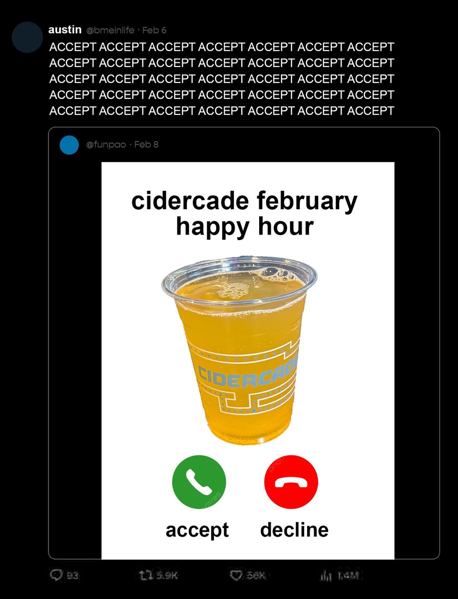 How we're feeling today... 😮‍💨🍻 Get 25% off EVERYTHING that costs money at Cidercade between 4-6pm Monday through Friday. Only six weekdays left to take advantage!
