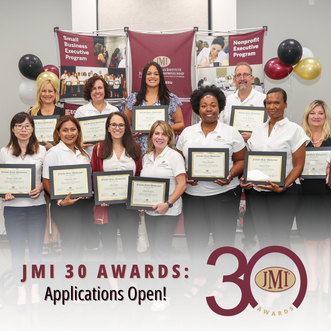 The JMI 30 Awards celebrate the 30 fastest-growing businesses owned or led by JMI alumni as part of JMI’s 30th anniversary! 🎉

Apply by Feb. 28 and join the celebration on June 13 at JMI’s Annual Conference in St. Pete, FL.

Learn more and apply: jmi.fsu.edu/jmi30 #JMI30