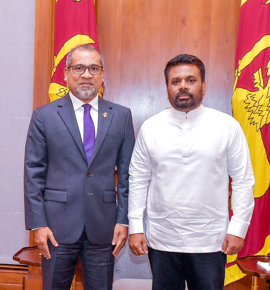 Yesterday (20), I met with <a href="/abkhaleel/">Abdulla Khaleel</a>, the Maldivian Minister of Foreign Affairs, at the Presidential Secretariat. I appreciate his kind words about our electoral victory and the positive changes in Sri Lanka. Together, we will strengthen our bilateral relations for a brighter