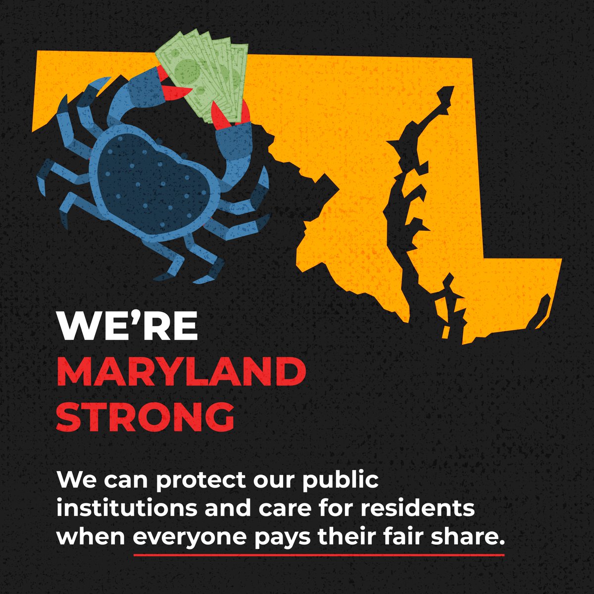 We’re Maryland strong! We can do hard things. In the face of budget shortfalls, we can protect our public institutions and care for residents when everyone pays their fair share!

Tell your legislators to pass the Fair Share for Maryland Act: bit.ly/payfairshare