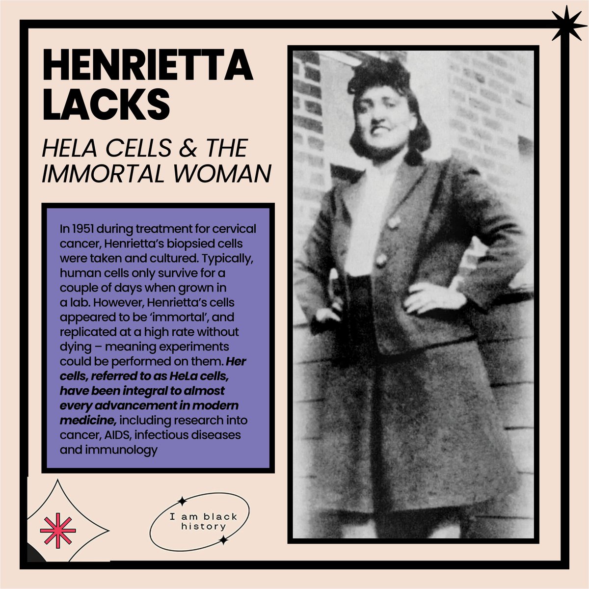 NBHealthCenter's tweet photo. #HenriettaLacks’ cells changed the course of medical history. From vaccines to cancer research, HeLa cells continue to save lives. This #BlackHistoryMonth, we honor her legacy and the ongoing fight for ethical medical practices. 💜🦠

#HealthHistory #MedicalBreakthroughs https://t.co/WEm4hlzSnG