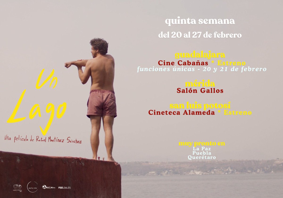 BenucaFilms's tweet image. Nuestra producción UN LAGO, ópera prima de Rafael Martínez Sánchez, llega a su 5a semana en cines selectos.

Hoy inicia funciones en @CINETECAALAMEDA SLP y tendremos funciones jueves y viernes en @museocabanas en Guadalajara; además continúa en @SalonGallos en Mérida.

#UnLago