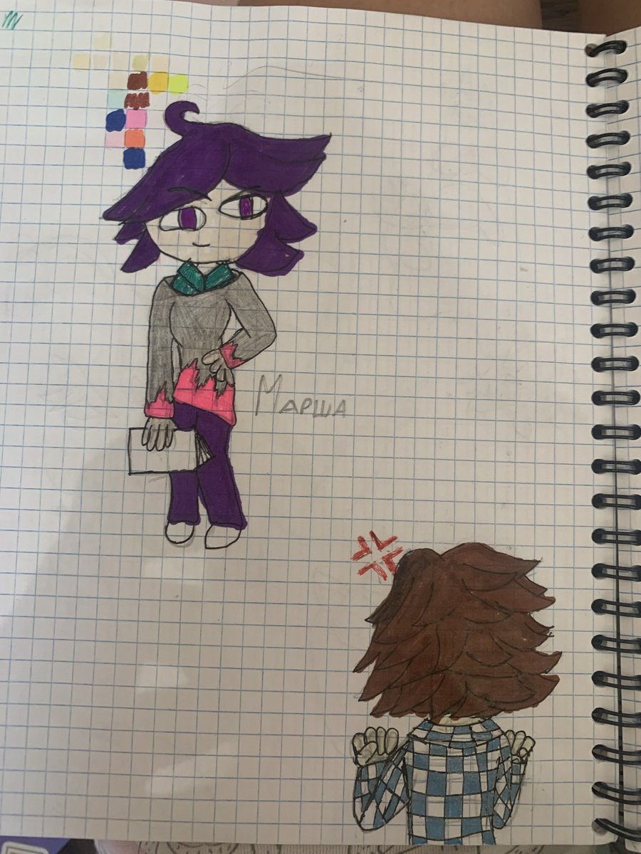 AlisusLol's tweet image. I created a Kokichi-like OC without knowing he exists when I was, like, 11
Her name is Marsha and her hobby is nagging that one guy she likes, I think? The haircut idea came from a banana btw
I think I should make her a Kokichi’s cousin OC or smth
#danganronpa #kokichioma #OC