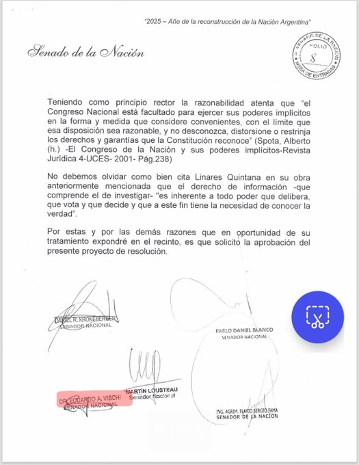 arilijalad's tweet photo. El lunes el senador Eduardo Vischi firmó el proyecto para crear una Comisión Investigadora por al estafa de Milei con $LIBRA 

Hoy votó en contra de la creación de la Comisión que él mismo propuso. 

Ese voto frenó que el Congreso investigue a Milei, ya que hacían falta 2/3 y faltó 1 voto. 

Qué escándalo. 

¿Cuanto costó que se de vuelta?