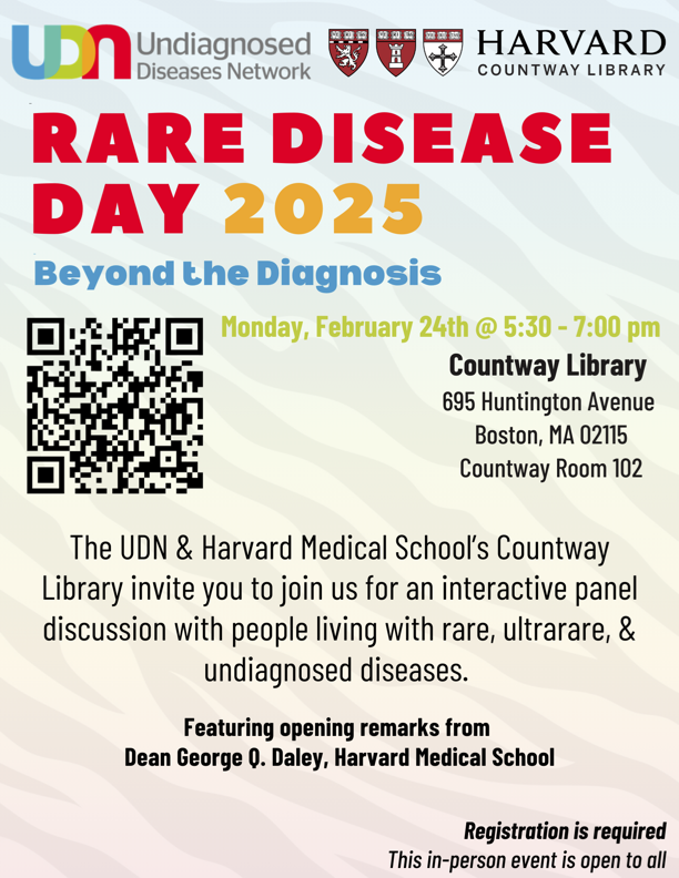 UDNconnect's tweet image. Bring your friends and family and join us for a Rare Disease Day event at the Countway Library! Registration is required. #RareDiseaseDay #Undiagnosed #RareDisease #undiagnoseddiseasesnetwork
Register here: libcal.countway.harvard.edu/event/14079765