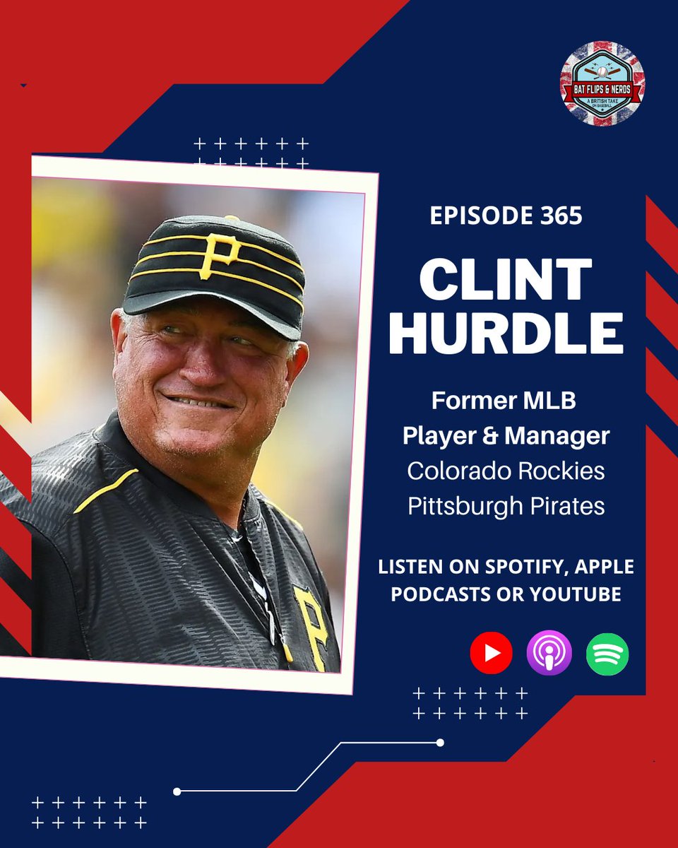 Bat Flips and Nerds (@batflips_nerds) on Twitter photo 🚨 NEW PODCAST! 🚨
The main man <a href="/ClintHurdle13/">Clint Hurdle</a> joins us for a fascinating discussion including:
⚾️ Being on the SI cover at 20
🏔️ Rocktober
🏴☠️ Turning around the Pirates
📖 His new book
and so much more!
🍏: podcasts.apple.com/gb/podcast/bat…
🟢: open.spotify.com/show/6aCayQbZC… 🚨 NEW PODCAST! 🚨
The main man <a href="/ClintHurdle13/">Clint Hurdle</a> joins us for a fascinating discussion including:
⚾️ Being on the SI cover at 20
🏔️ Rocktober
🏴☠️ Turning around the Pirates
📖 His new book
and so much more!
🍏: podcasts.apple.com/gb/podcast/bat…
🟢: open.spotify.com/show/6aCayQbZC…