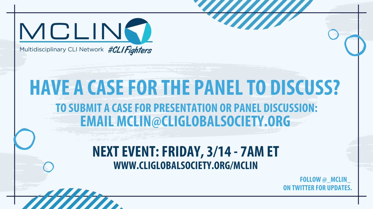 CLI Global Society (@cli_global) on Twitter photo To submit a case for the next <a href="/_MCLIN_/">Multidisciplinary CLI Network - CLI Global Society</a> presentation or panel discussion, email MCLIN@cliglobalsociety.org & include de-identified HIPAA compliant patient history, images, and procedure information on 5-10 blank (white) PowerPoint slides.
Learn more: cliglobalsociety.org/education/mcli… To submit a case for the next <a href="/_MCLIN_/">Multidisciplinary CLI Network - CLI Global Society</a> presentation or panel discussion, email MCLIN@cliglobalsociety.org & include de-identified HIPAA compliant patient history, images, and procedure information on 5-10 blank (white) PowerPoint slides.
Learn more: cliglobalsociety.org/education/mcli…